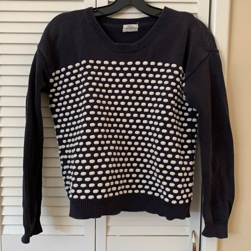 Madewell Wallace Cotton Polka Dot Pullover sweater navy blue size medium